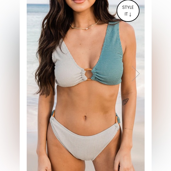 💕Textured Teal and Taupe Bikini Size Med New - Picture 3 of 9